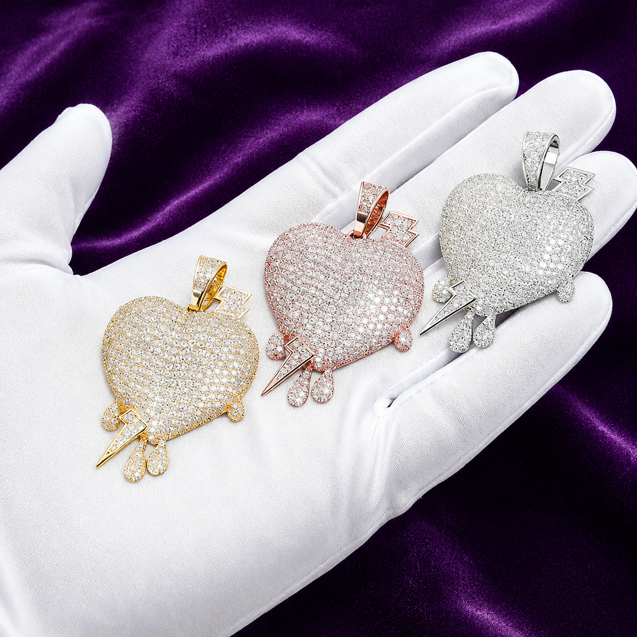 Iced Out Lightning Heart Pendant