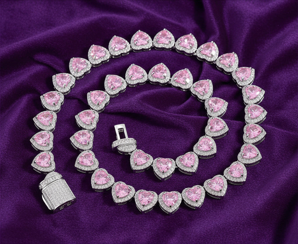 Iced Out Multicolor Heart Shaped Tennis Neckalce