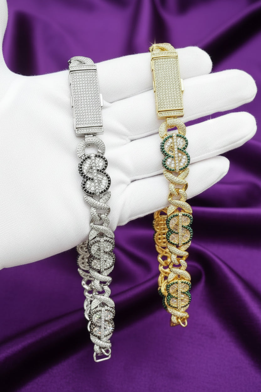 Iced Out Dollar Sign Baguette Link Necklace