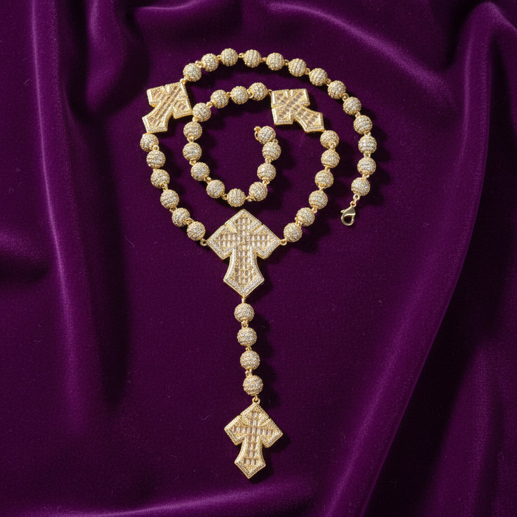 Iced Out Baguette Cross Rosary