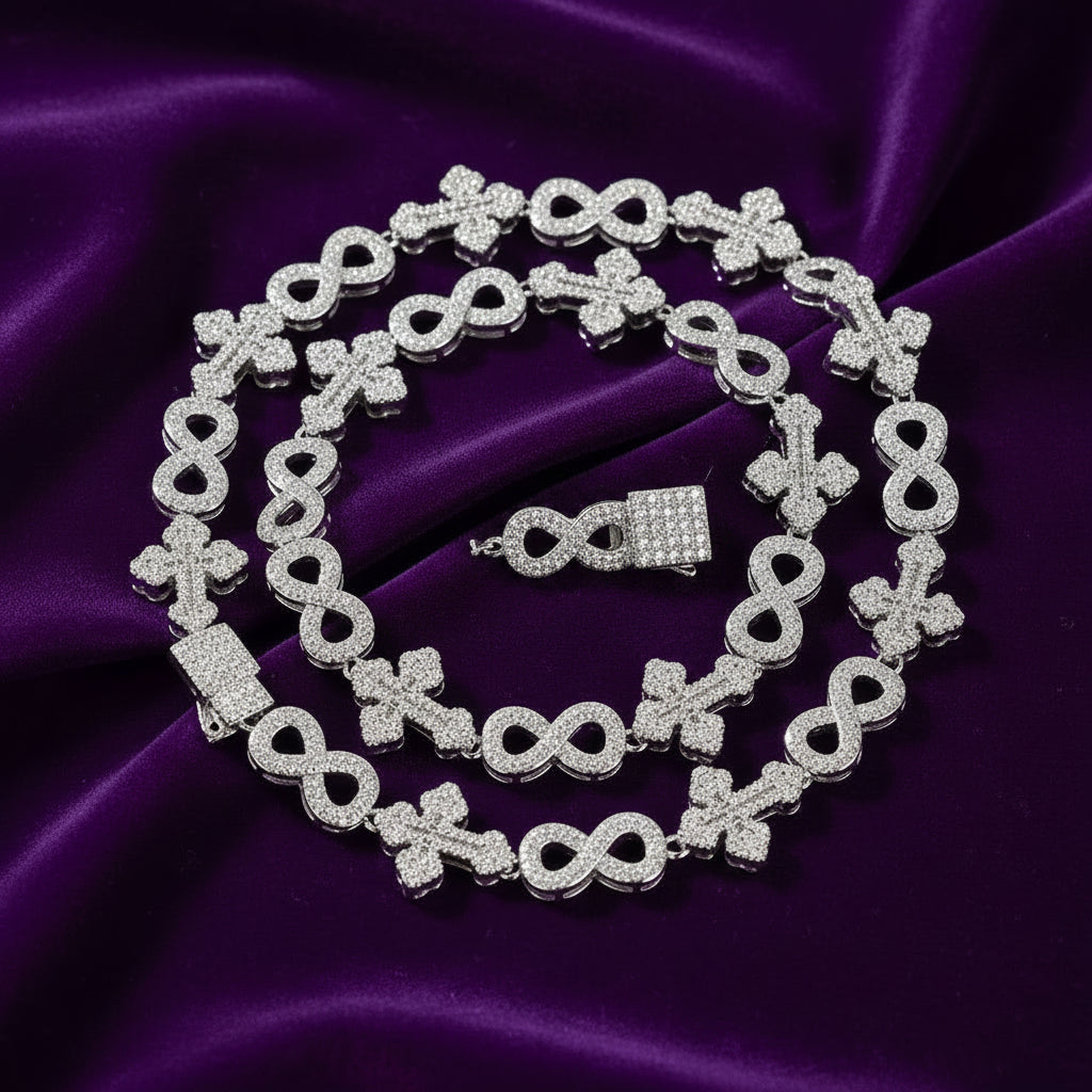 Iced Out Figure 8 Cross Link Necklace