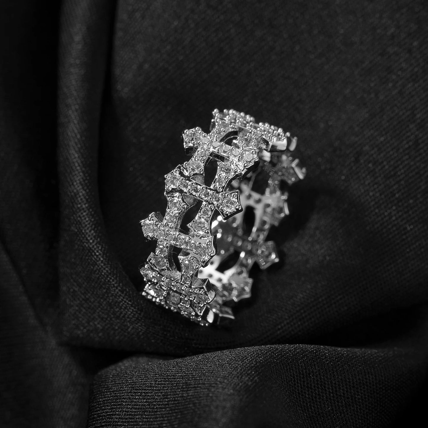 Iced Out Up and Down Cross Ring