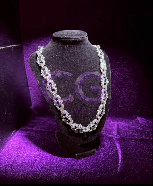 Silver Iced out Clovower Link necklace