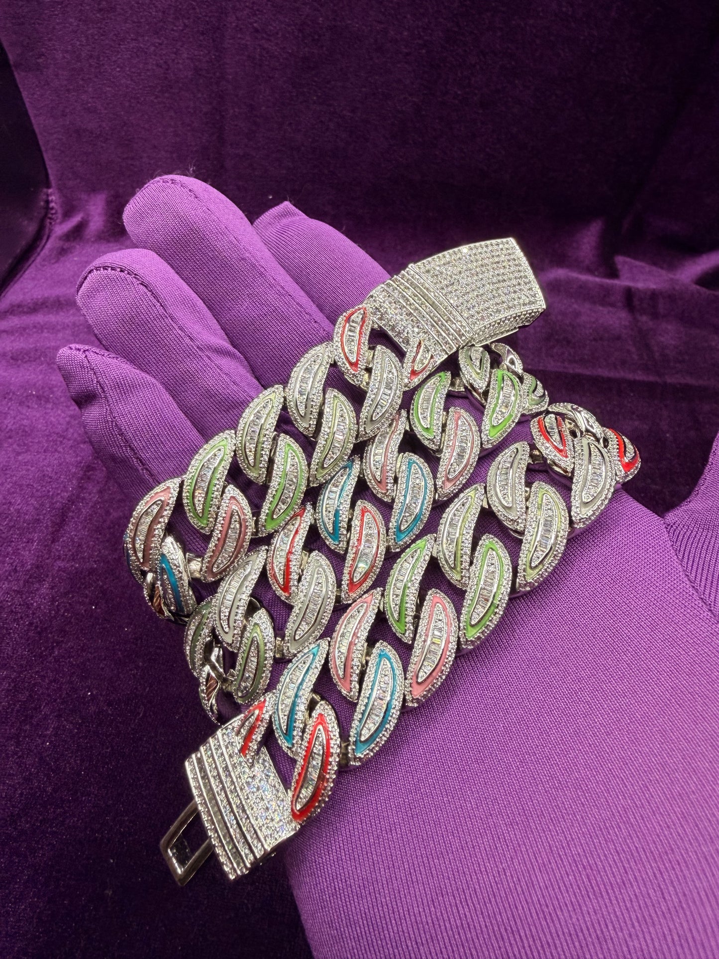 Silver Glow In The Dark Iced Out Cuban Link Necklace
