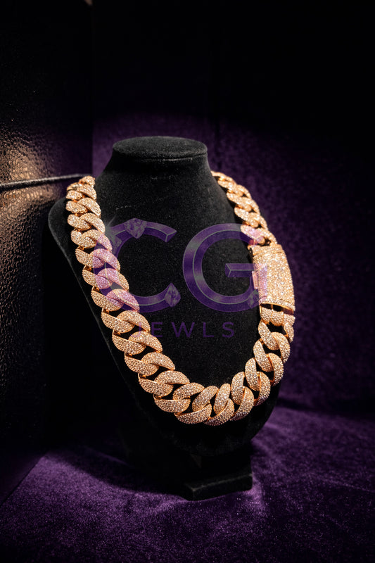 23MM Rose Gold Mosaic Set Cuban Link Necklace