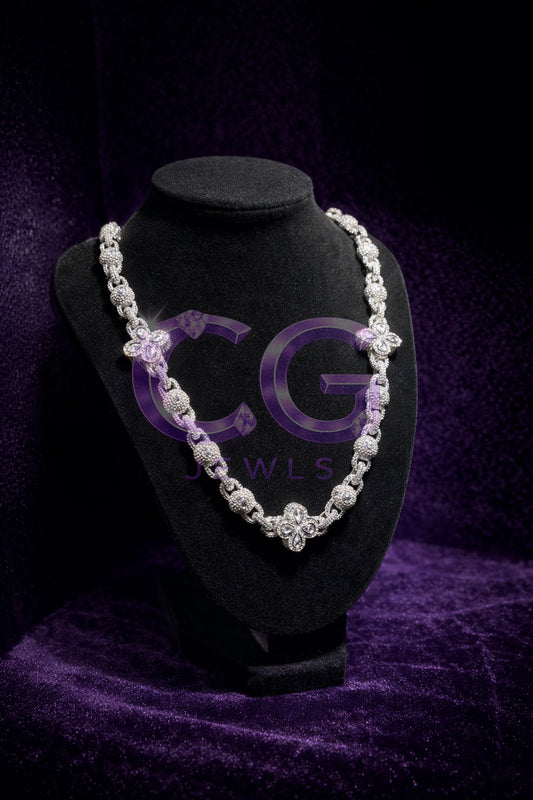 Silver Ball clover Link necklace