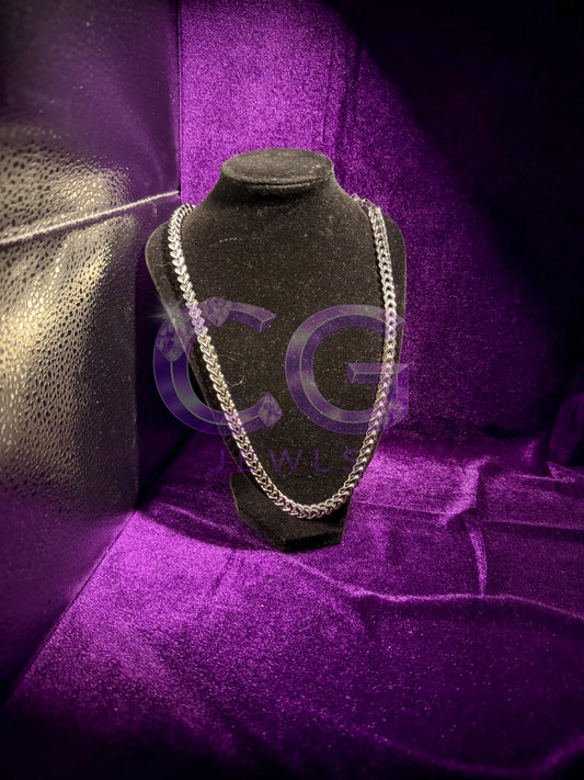 Silver Stainless Steel Box Wheat Link Necklace