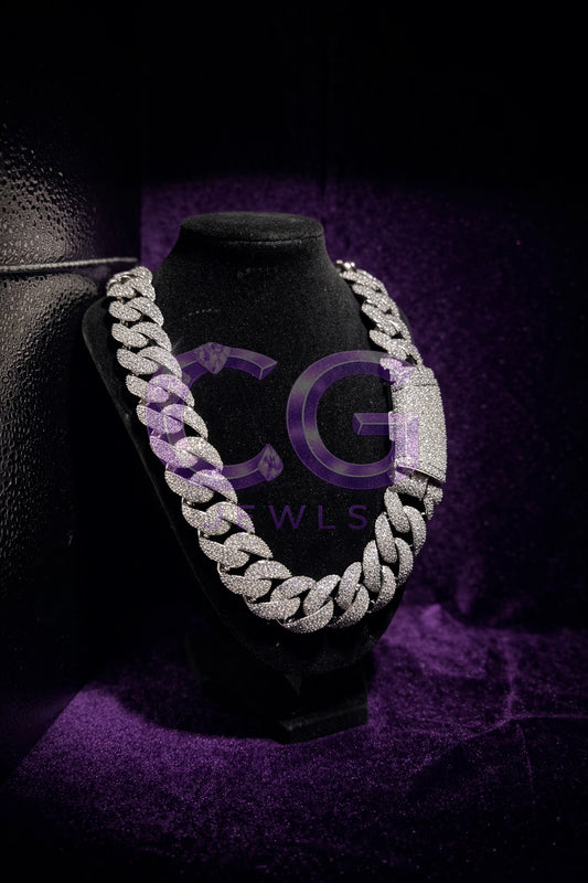 23mm Silver Mosaic Cuban Link Necklace