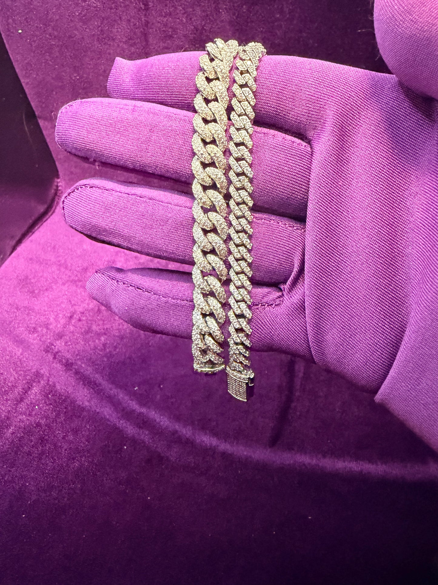 Silver Iced Out 8-6mm Cuban Link Bracelet Set