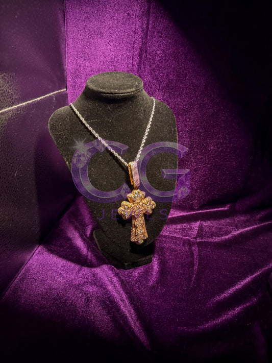 Rose Gold Glacier Flower Cross Pendant