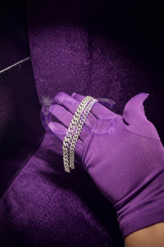 Silver Iced Out 8-6mm Cuban Link Bracelet Set