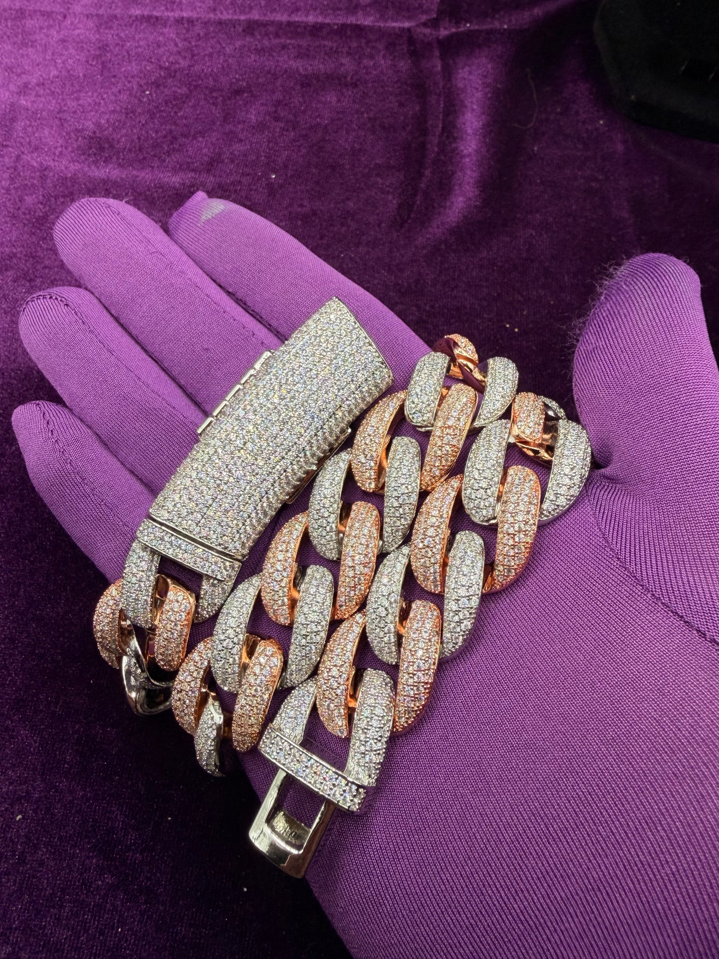 2 Tone Rose Gold Iced Out Cuban Link Chain