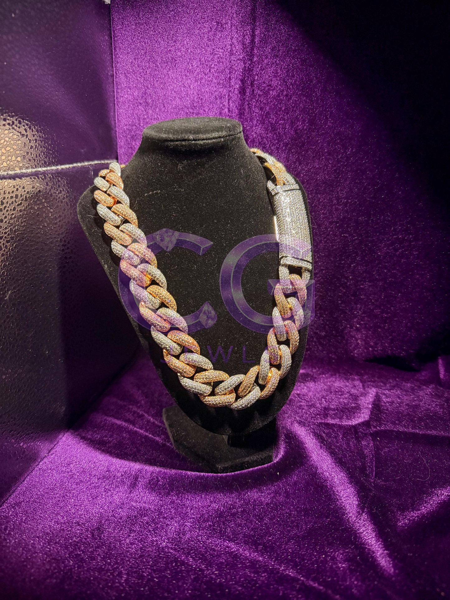 2 Tone Rose Gold Iced Out Cuban Link Chain