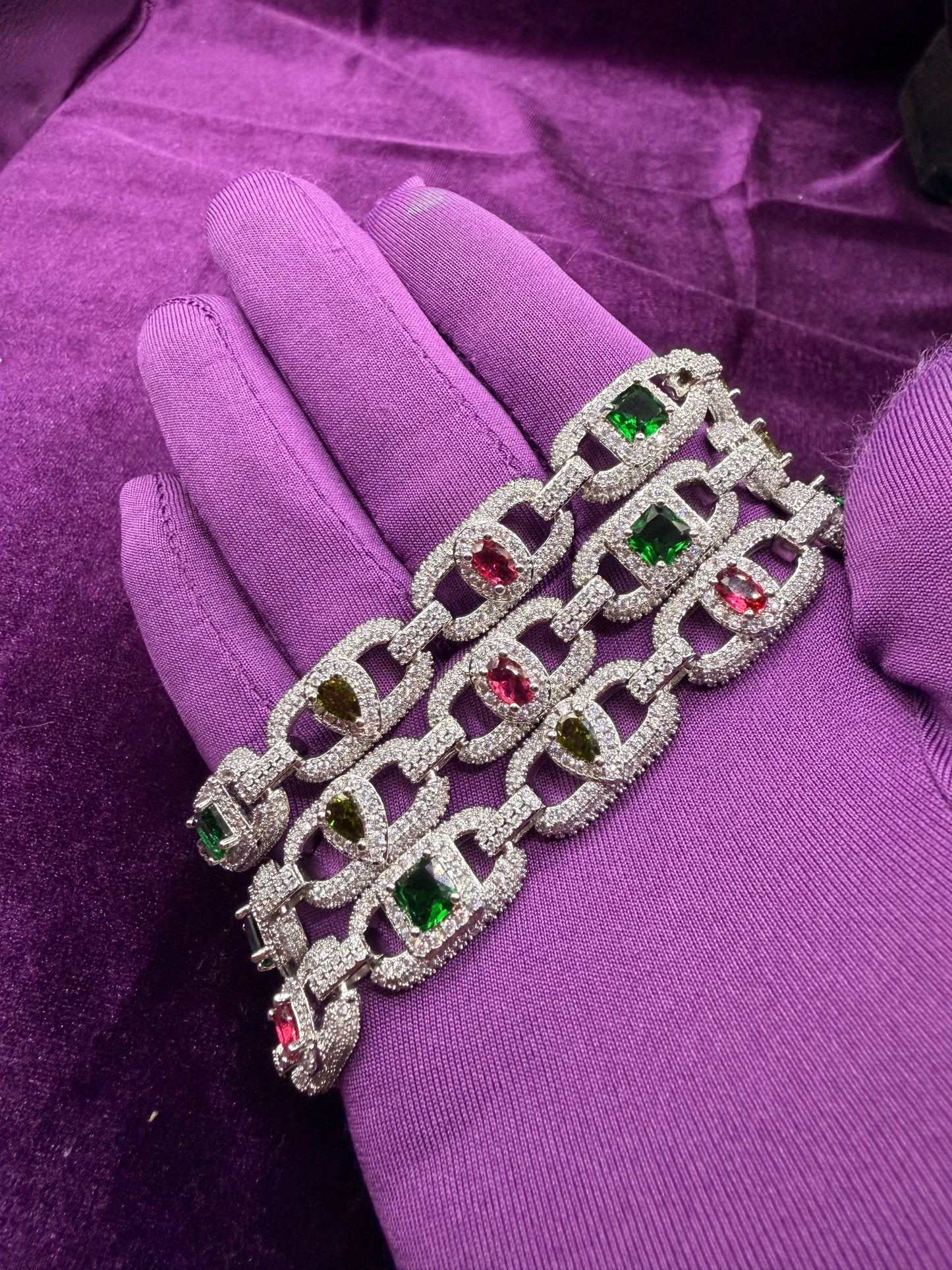 Silver Iced Out Prism Link Necklace