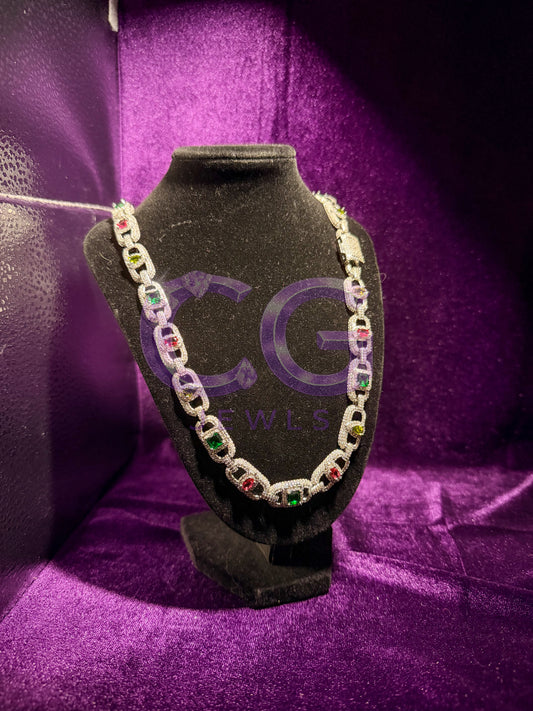 Silver Iced Out Prism Link Necklace
