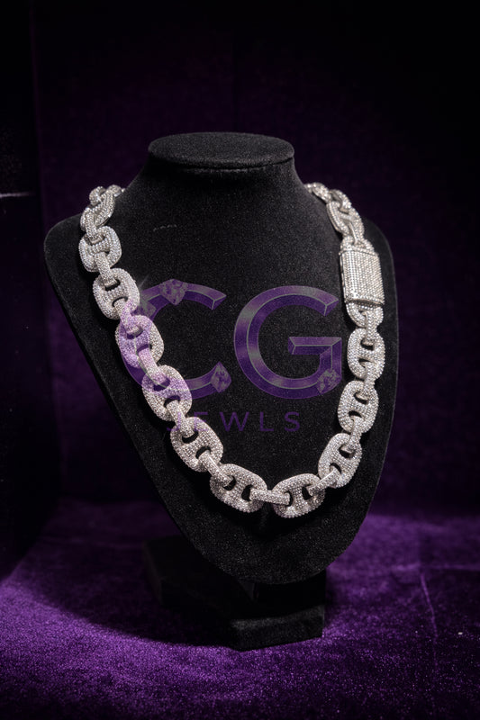 Silver Iced Out Sailor Link Necklace