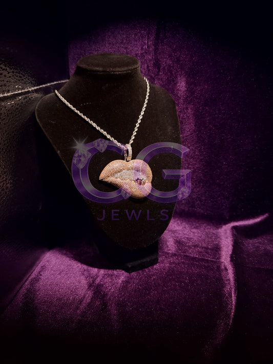 Silver Iced Out Lip Pendant