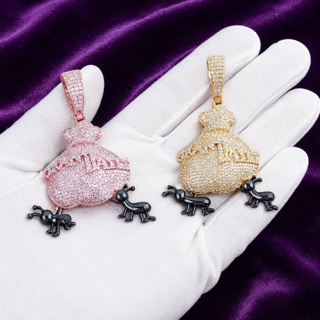 Iced Out Ant Moneybag Pendant