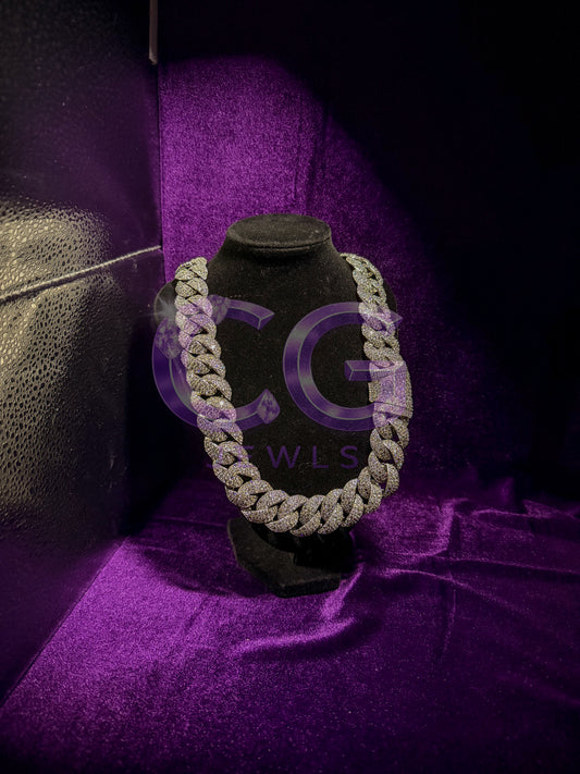 Silver Mosaic Cuban Link Necklace