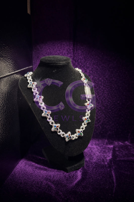 Silver Multicolor Clover Link Necklace