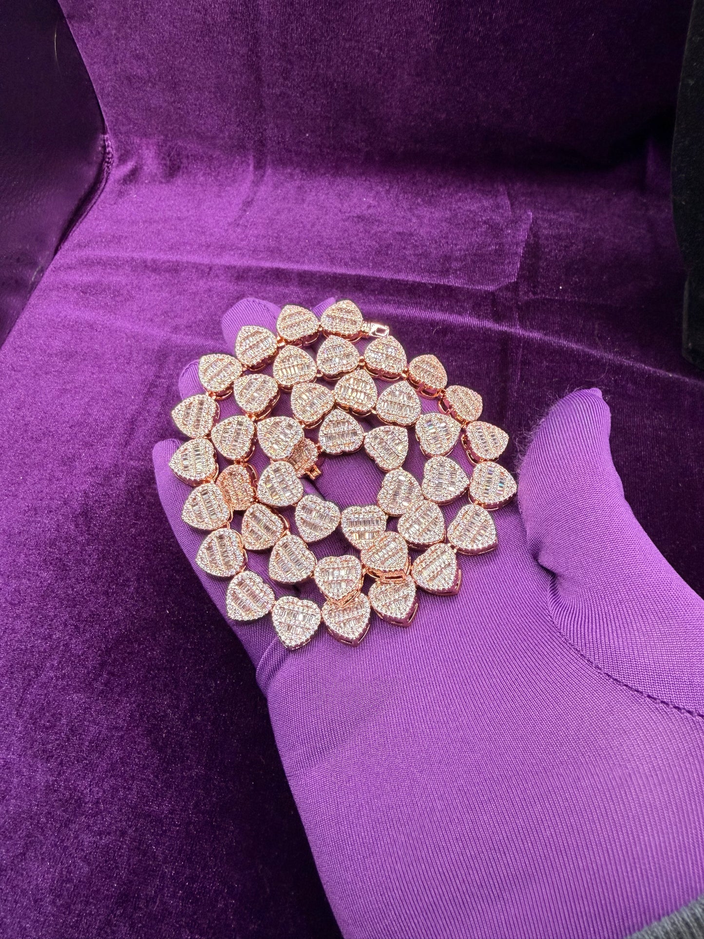 Rose Gold Baguette Heart Link Necklace