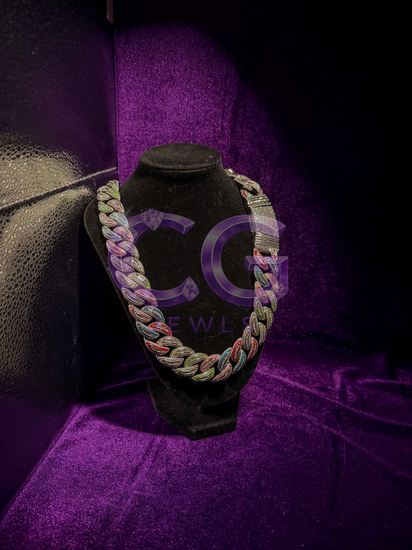 Silver Glow In The Dark Iced Out Cuban Link Necklace