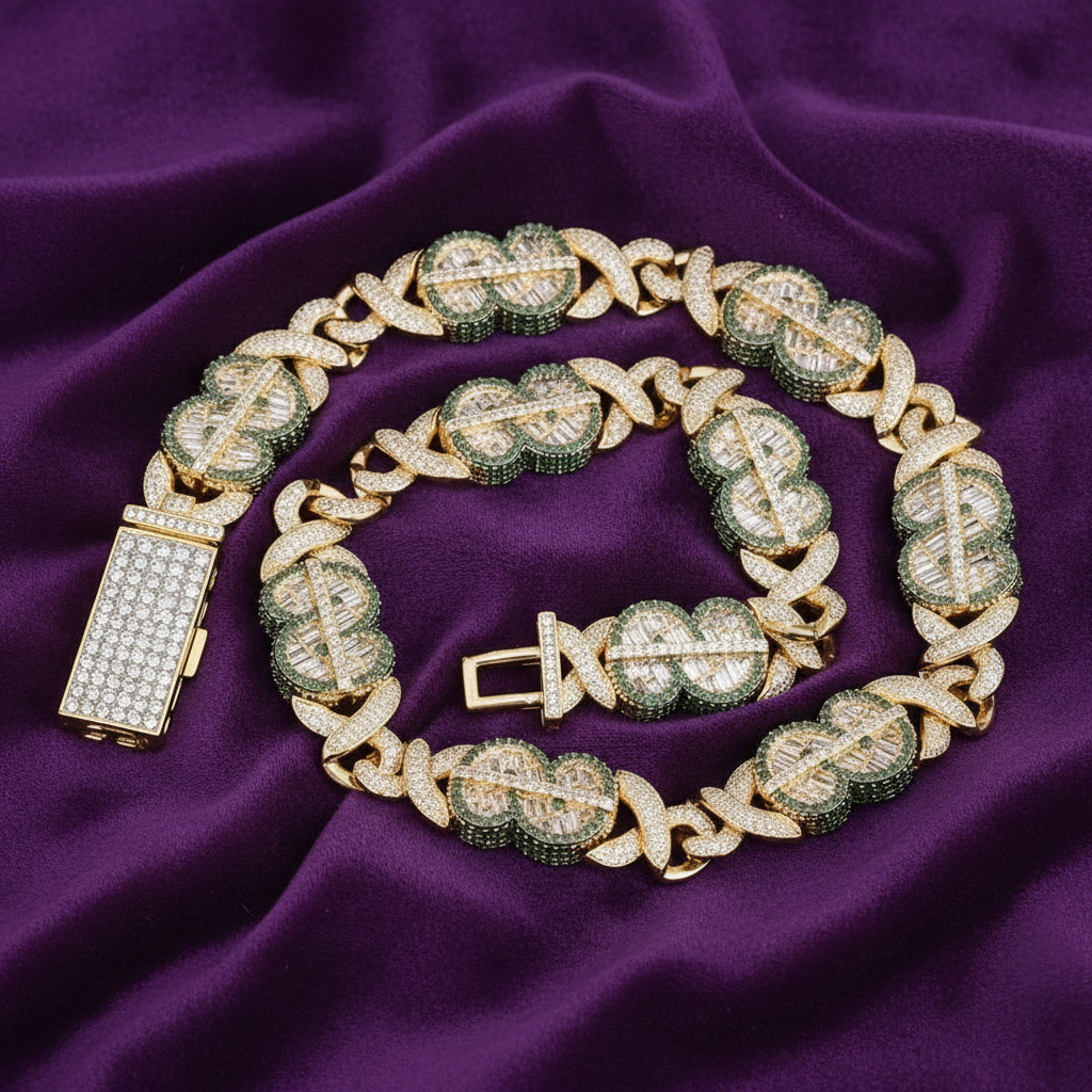 Iced Out Dollar Sign Baguette Link Necklace