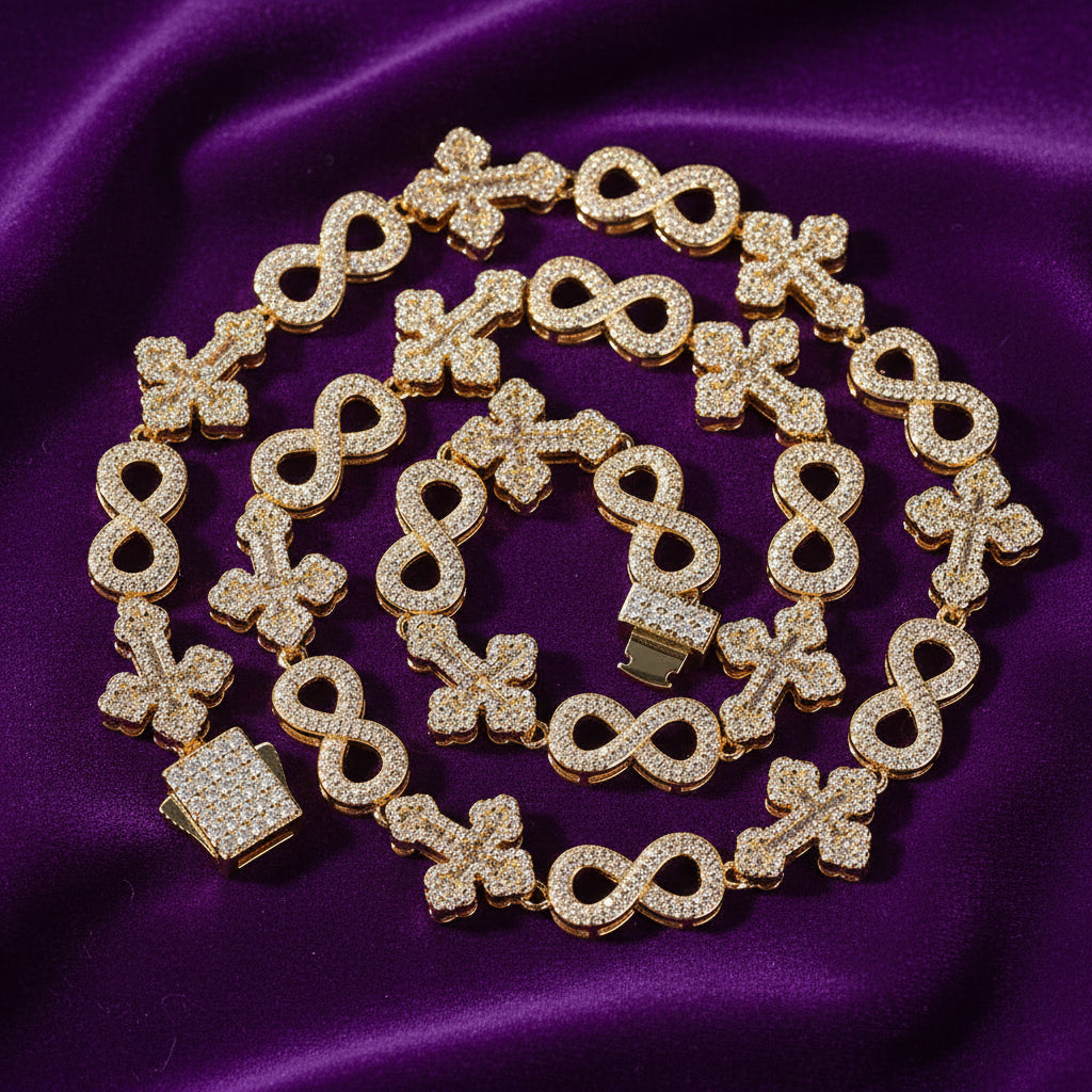 Iced Out Figure 8 Cross Link Necklace