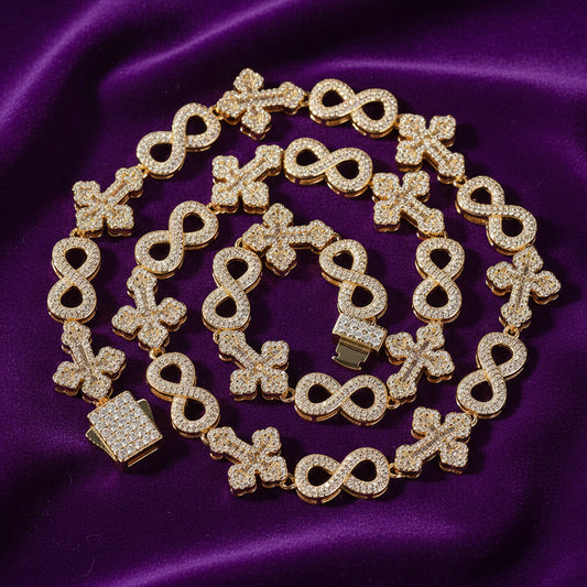 Iced Out Figure 8 Cross Link Necklace