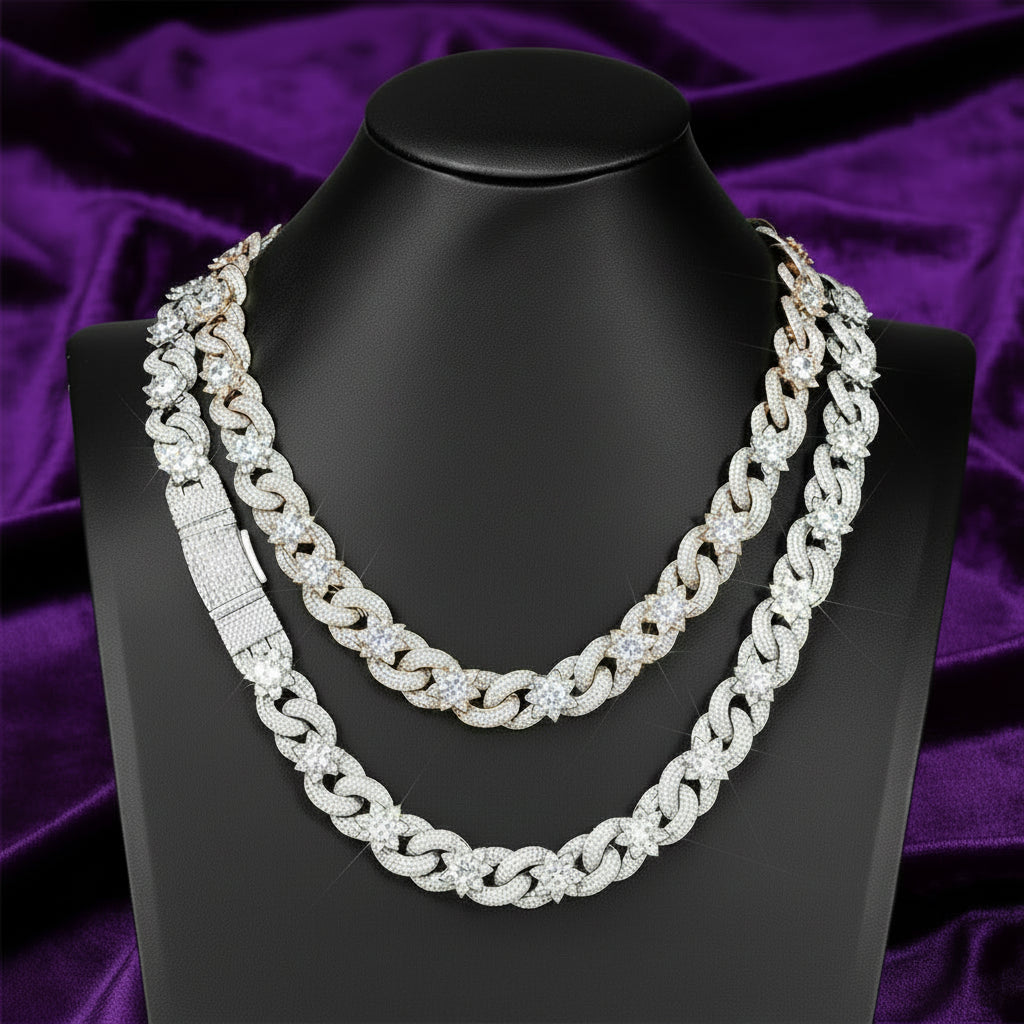 Iced Out Raised Middle Set Flower Chain