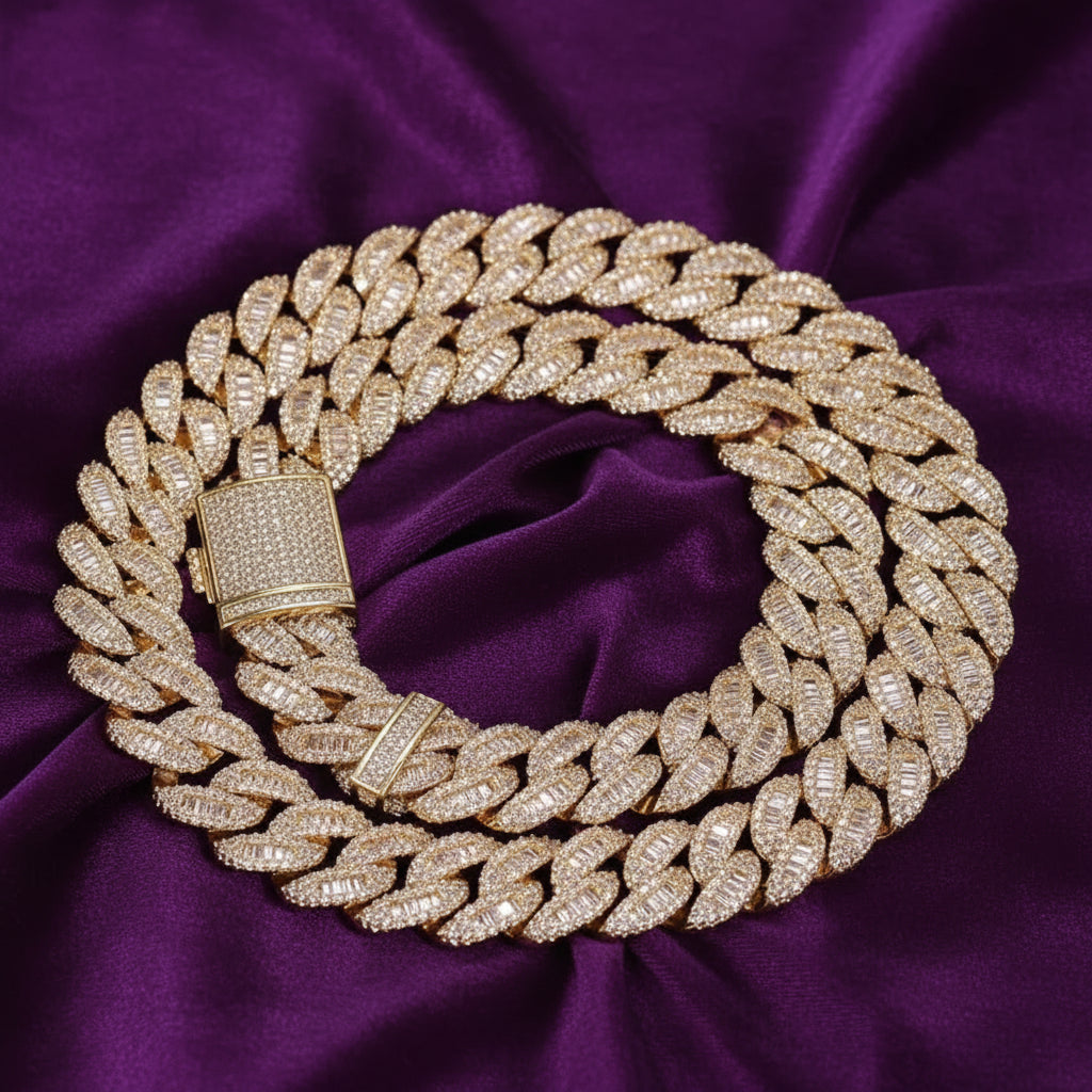 15mm Baguette Middle Set Iced Out Cuban