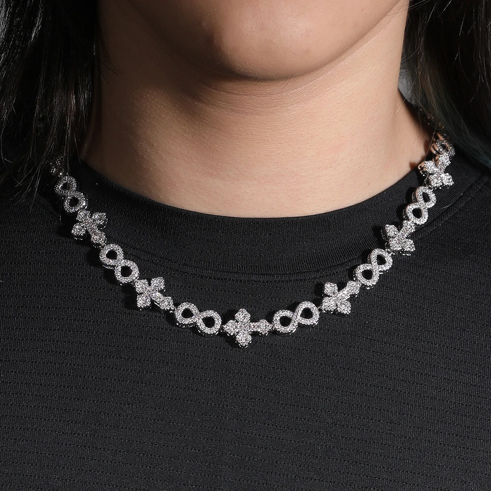 Iced Out Figure 8 Cross Link Necklace