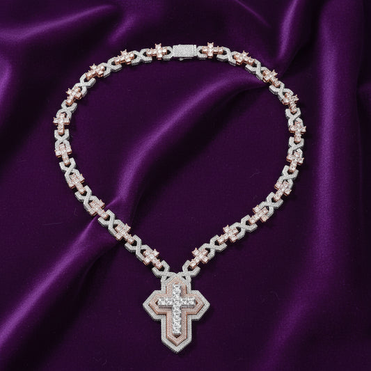 Iced Out Princess Cut Cross Link Pendant Chain
