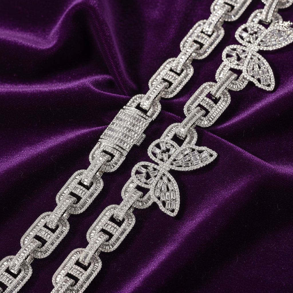 Iced out Mosaic Butterfly Coffee Bean Link Necklace
