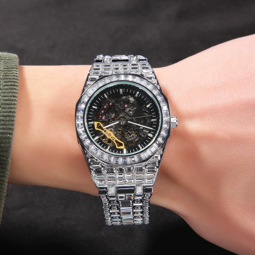 Automatic Iced Out Chandelier Piguet Style Watch