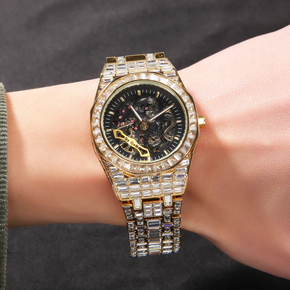Automatic Iced Out Chandelier Piguet Style Watch