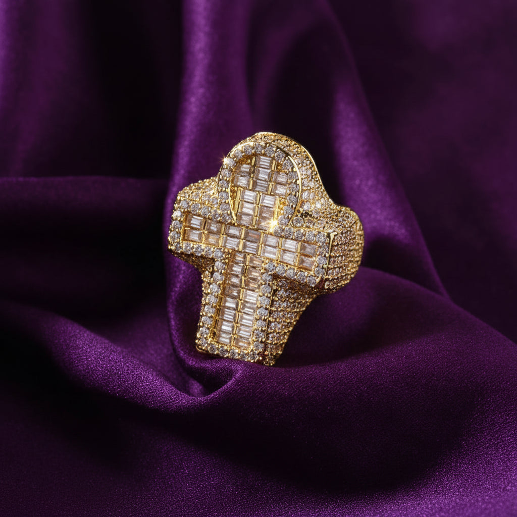 Iced Out Baguette Ankh Ring