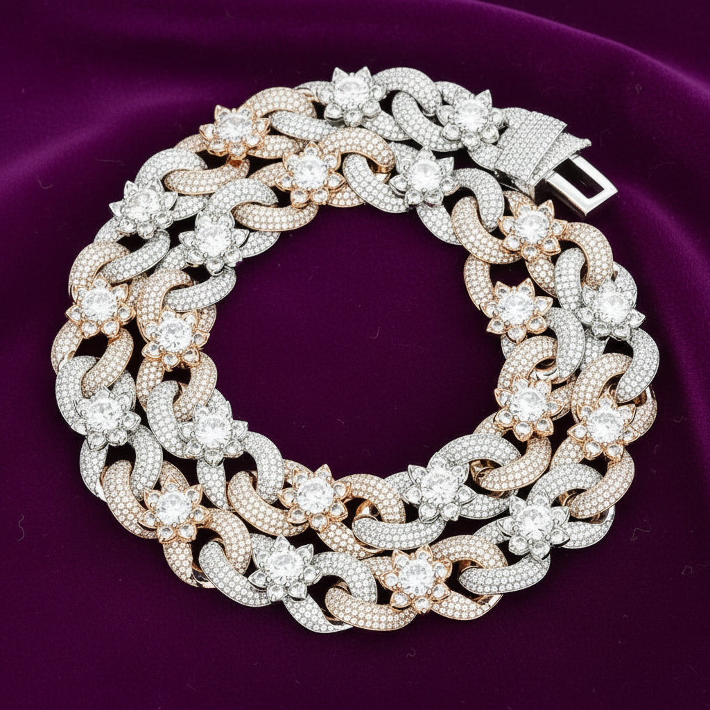 Iced Out Raised Middle Set Flower Chain