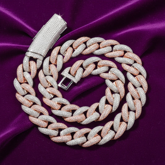 20mm 2 Tone Rose Gold Iced Out Cuban Link Necklace