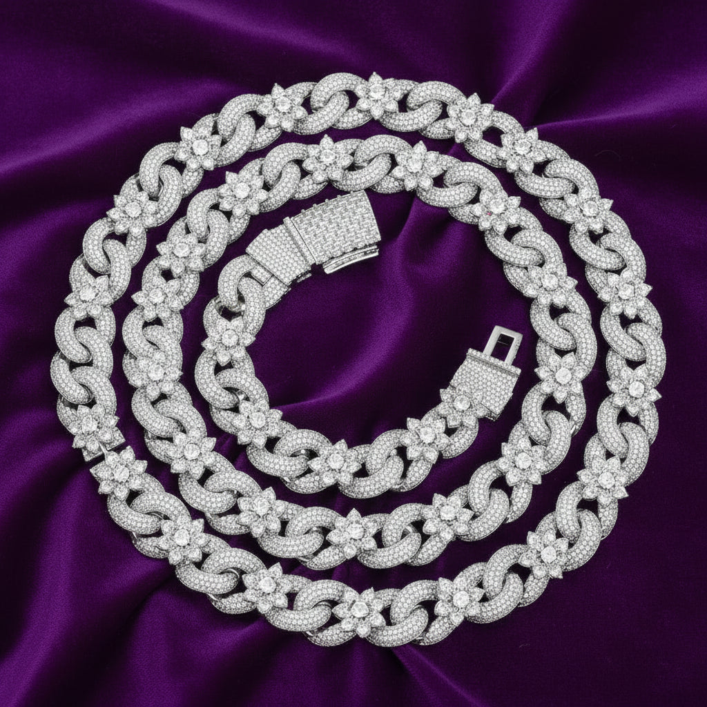 Iced Out Raised Middle Set Flower Chain