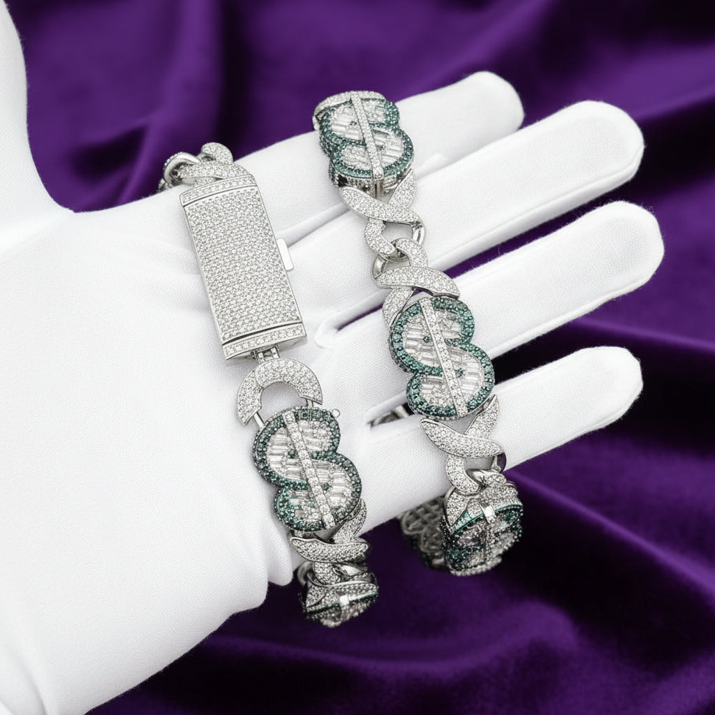 Iced Out Dollar Sign Baguette Link Necklace