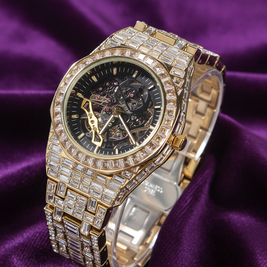 Automatic Iced Out Chandelier Piguet Style Watch