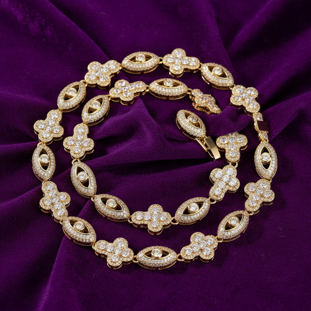Iced out Cross Eye Link Necklace