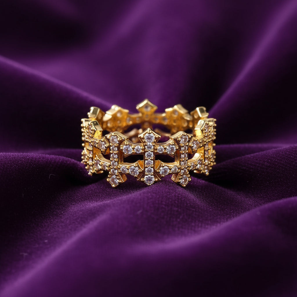 Iced Out Up and Down Cross Ring