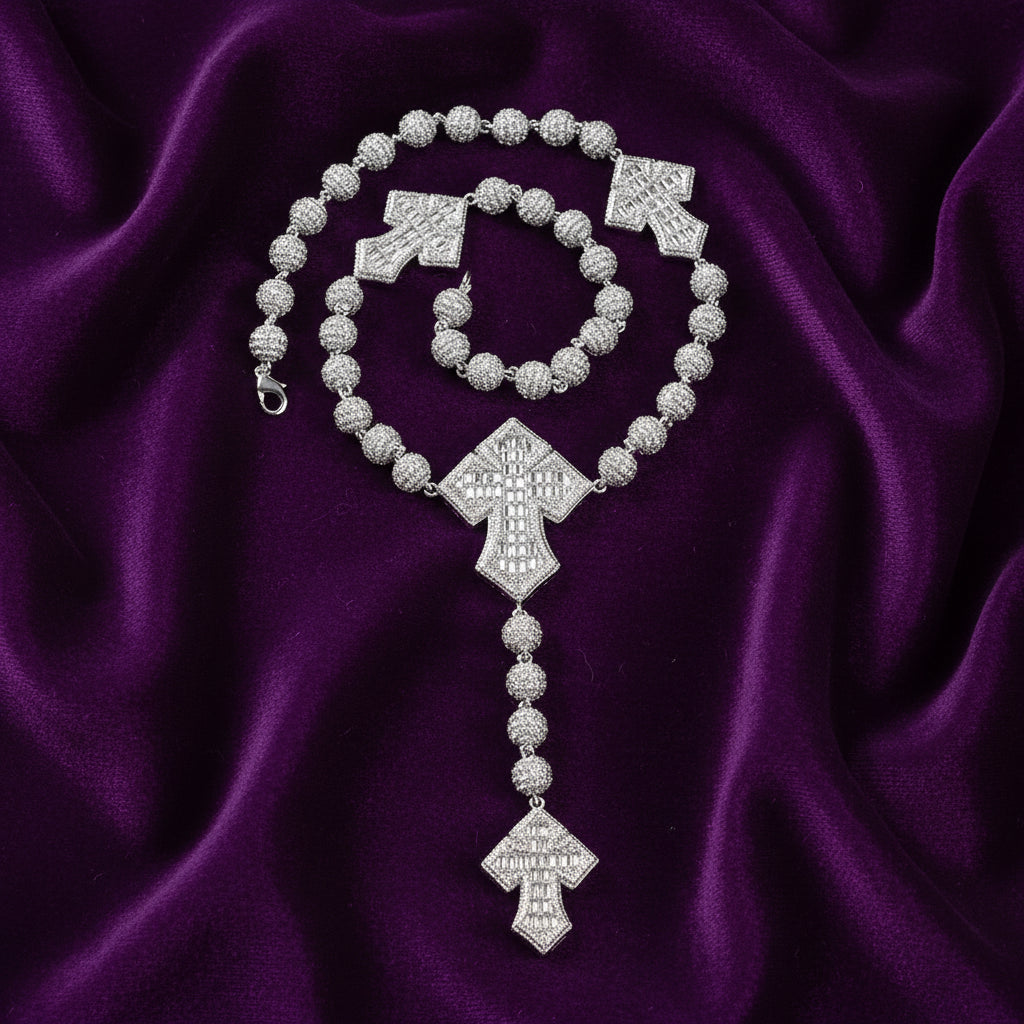 Iced Out Baguette Cross Rosary