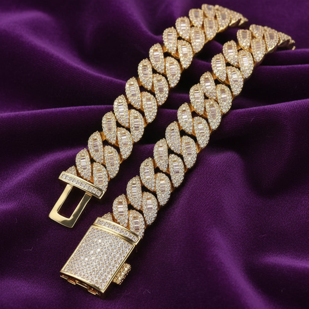 15mm Baguette Middle Set Iced Out Cuban