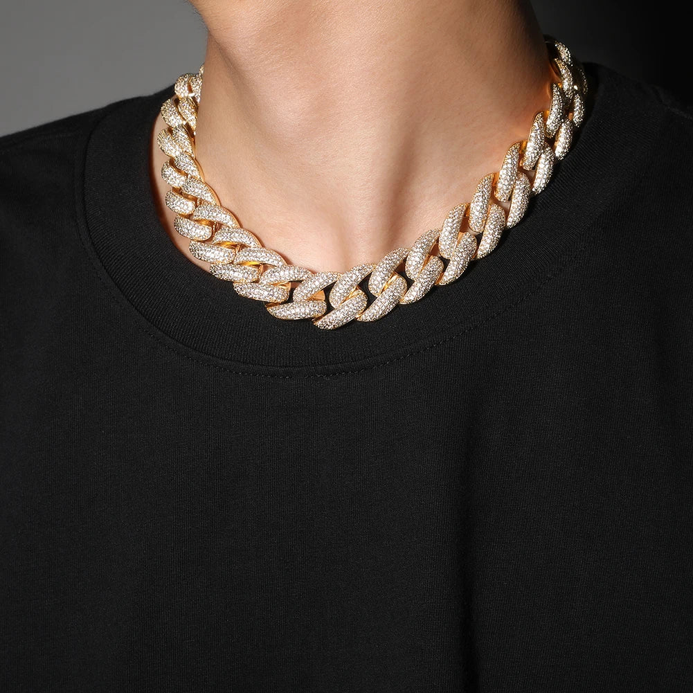 20mm 2 Tone Rose Gold Iced Out Cuban Link Necklace