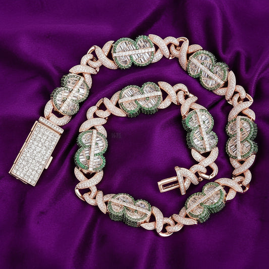 Iced Out Dollar Sign Baguette Link Necklace