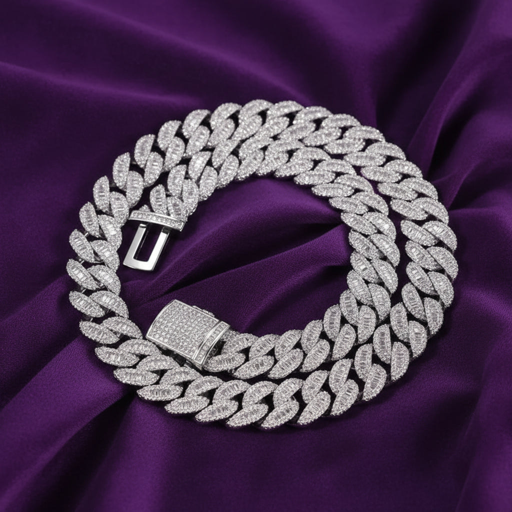 15mm Baguette Middle Set Iced Out Cuban