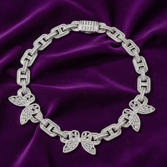 Iced out Mosaic Butterfly Coffee Bean Link Necklace